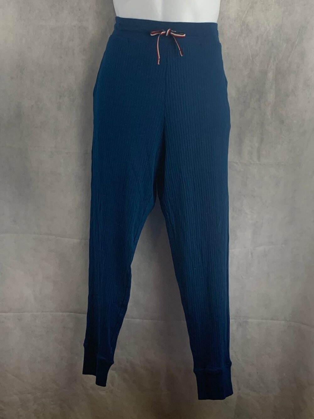 Tommy Hilfiger Men's Ribbed Knit Jogger Lounge Pajama Pants, Blue, Medium